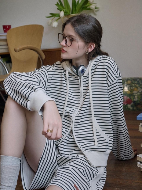 SR_Striped casual hooded jacket