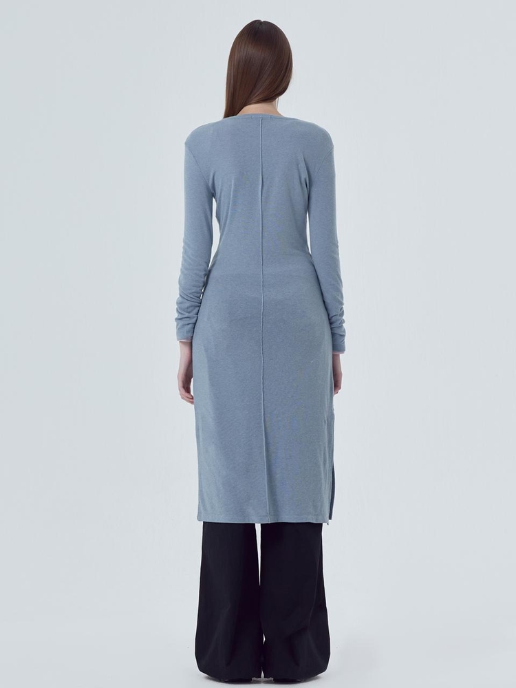 Pintuck Slit Jersey Dress, Ash Blue