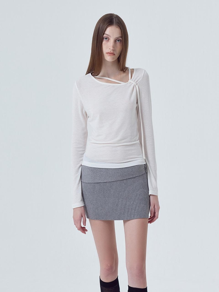 Strap Shirring T-Shirt, Ivory