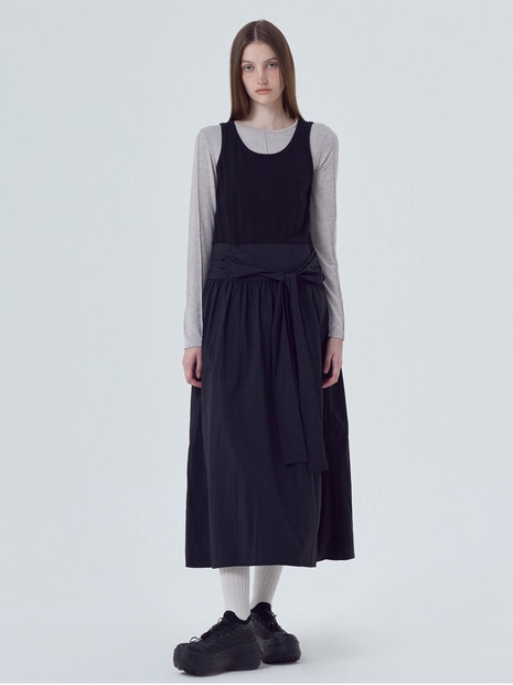 Mixed Fabric Knot Dress, Black