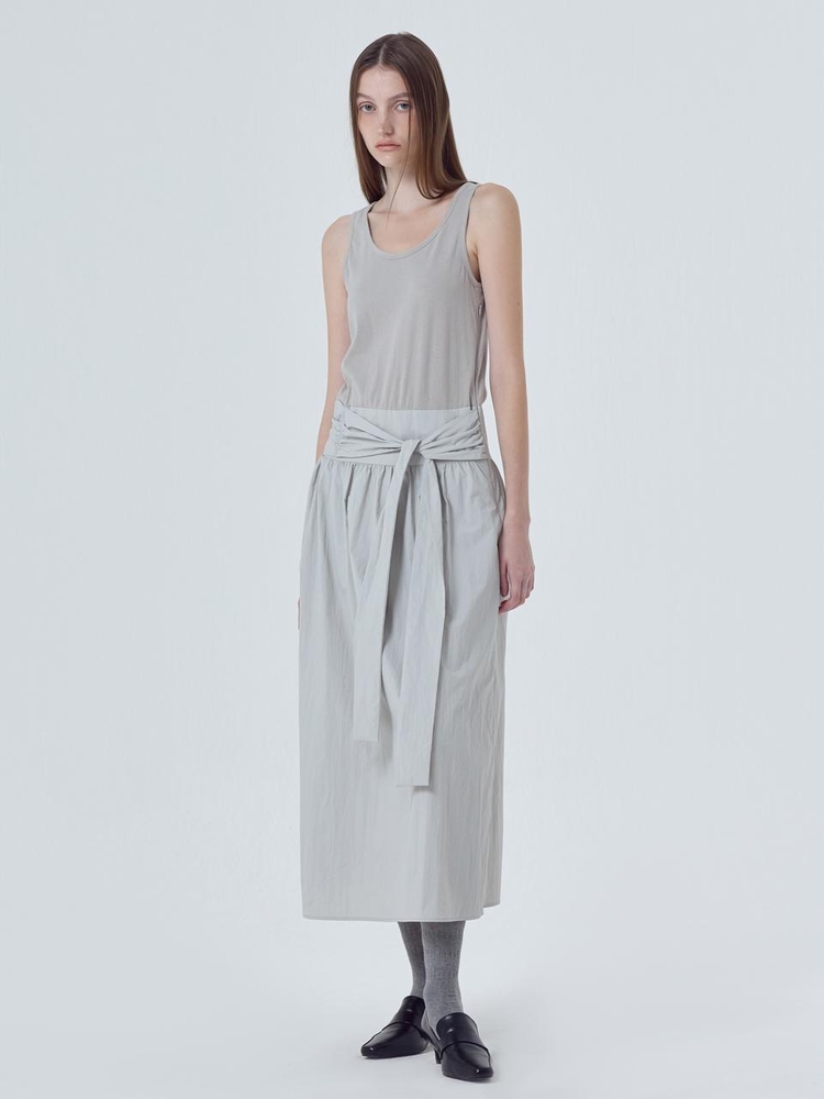 Mixed Fabric Knot Dress, Light Grey