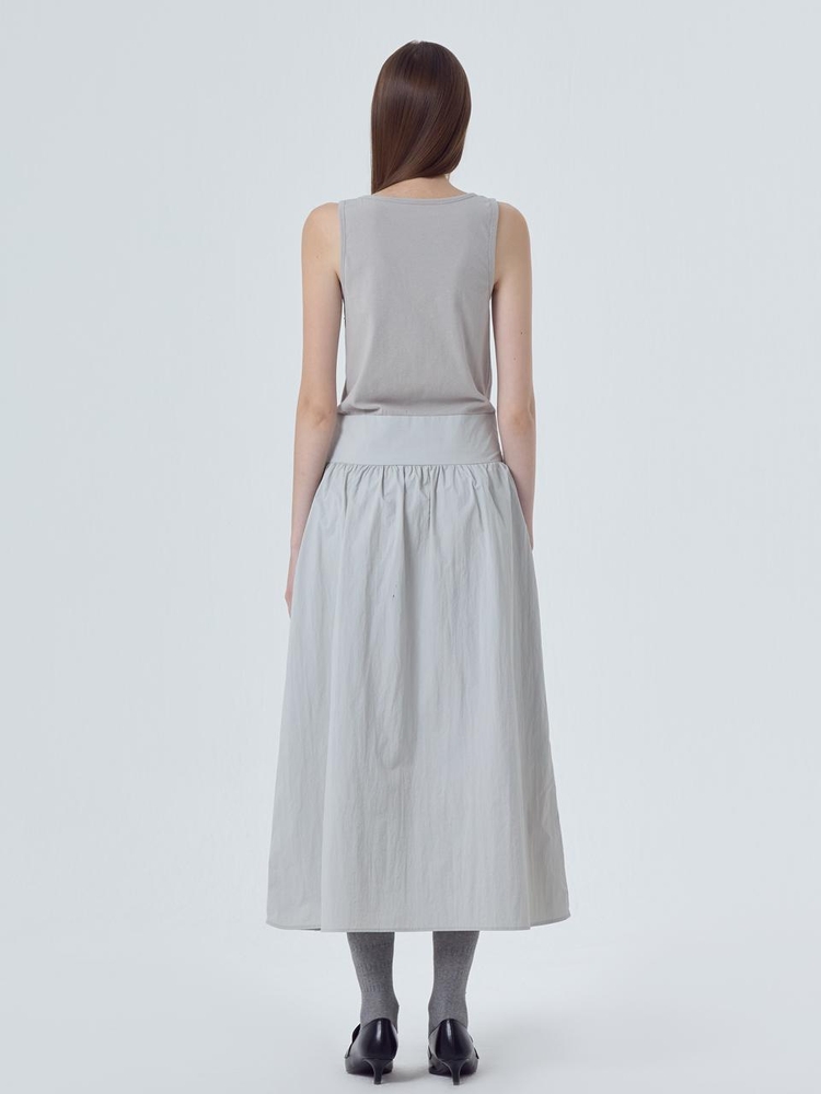 Mixed Fabric Knot Dress, Light Grey