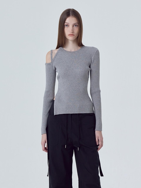 Cut-Out Strap Knit Top, Melange Gray