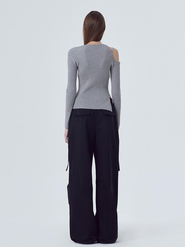 Cut-Out Strap Knit Top, Melange Gray