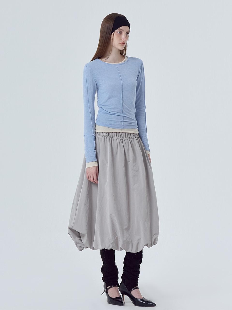 String Balloon Long Skirt, Light Grey