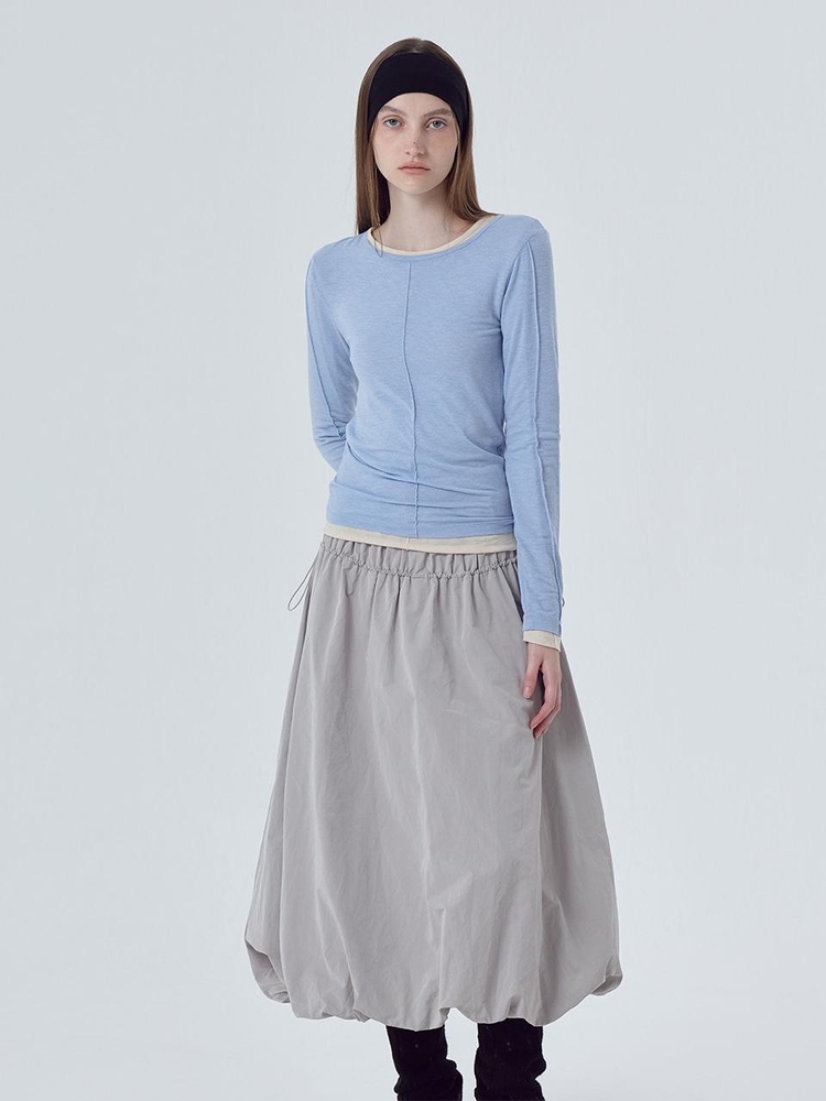 String Balloon Long Skirt, Light Grey