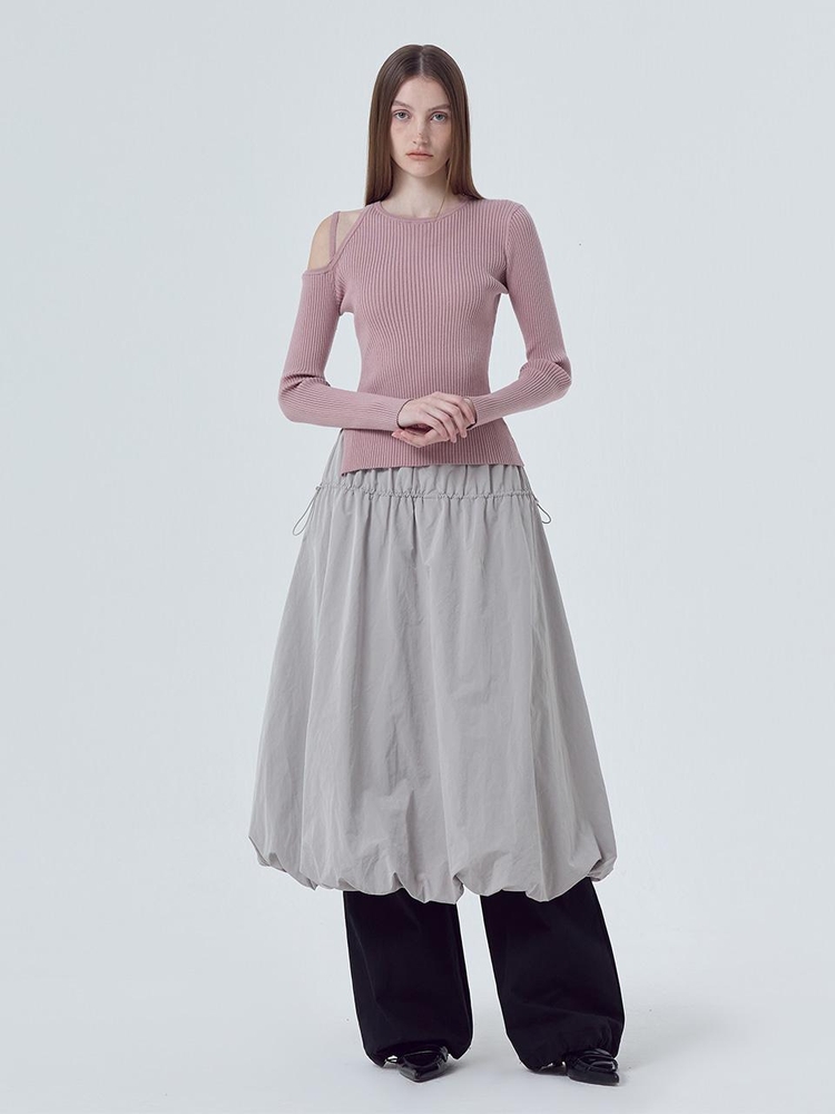 String Balloon Long Skirt, Light Grey