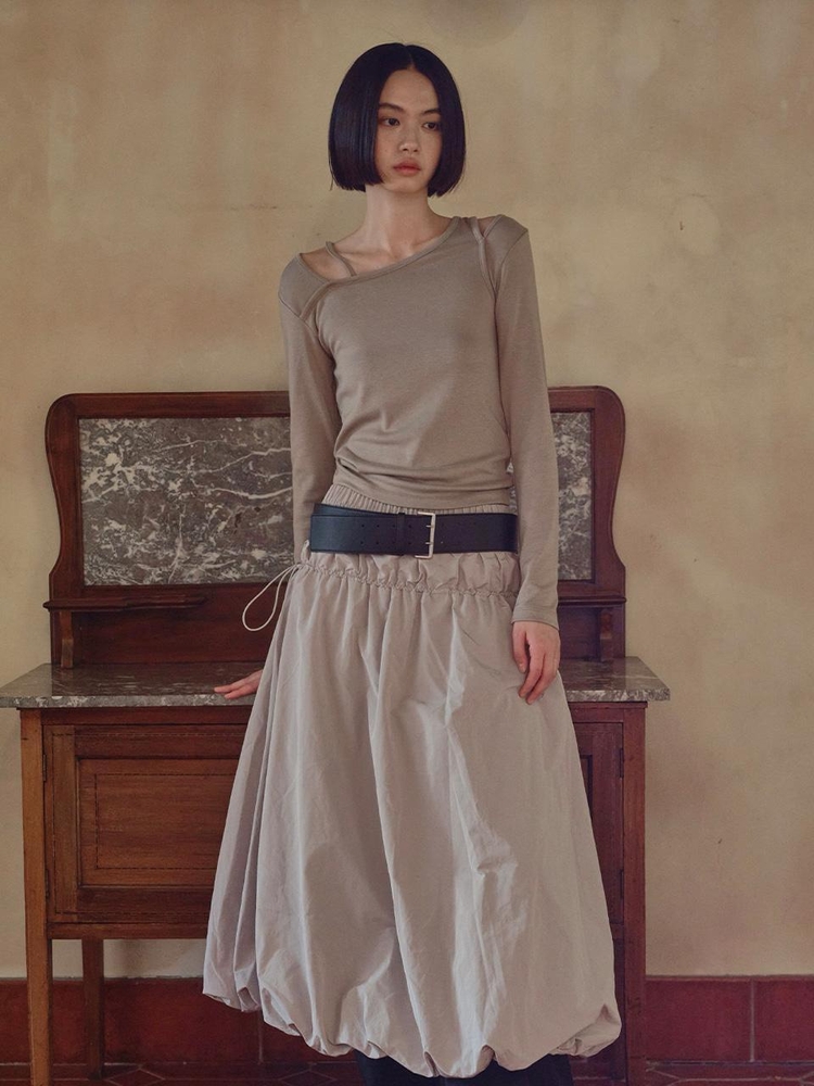 String Balloon Long Skirt, Light Grey