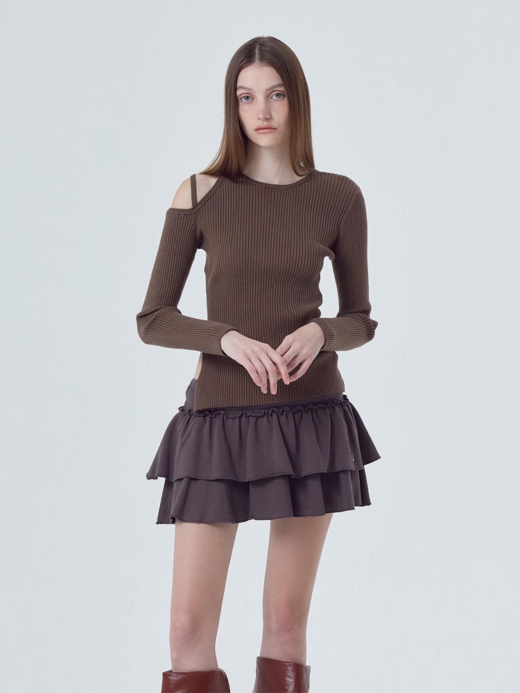 Cut-Out Strap Knit Top, Cocoa