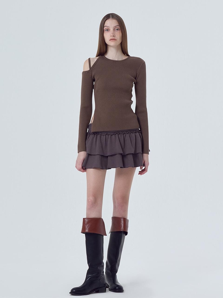 Cut-Out Strap Knit Top, Cocoa