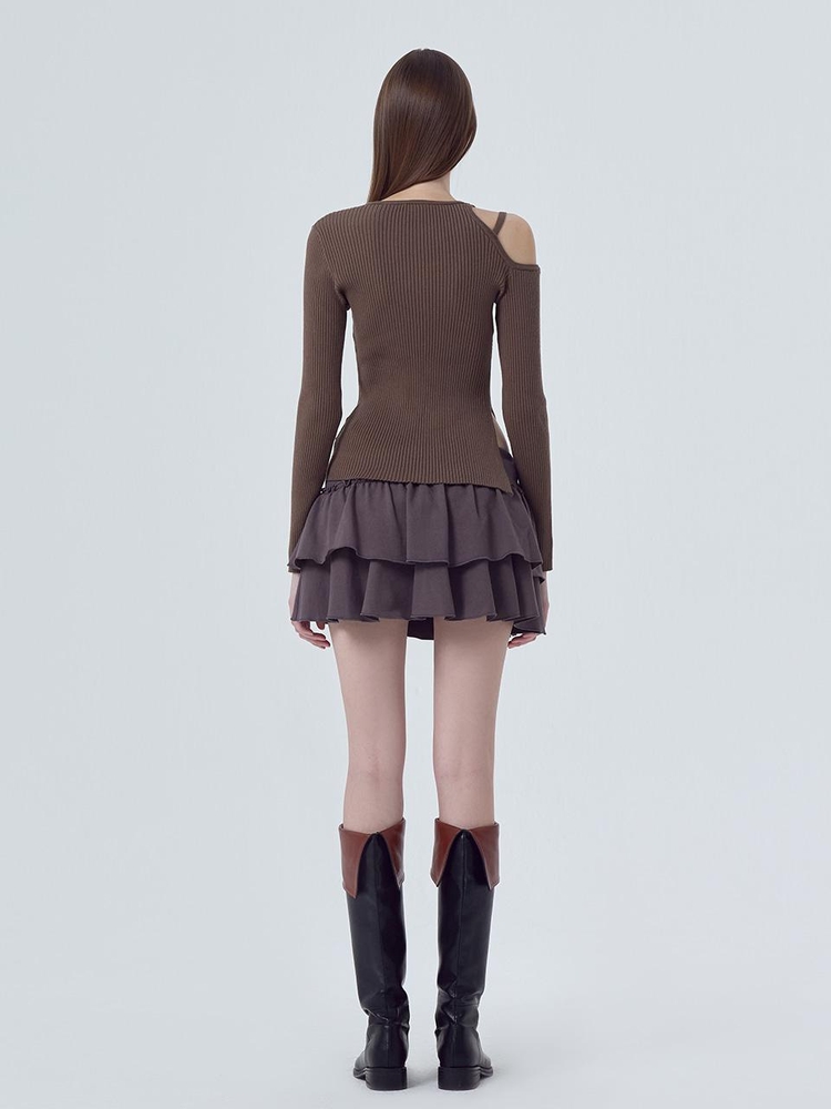 Cut-Out Strap Knit Top, Cocoa