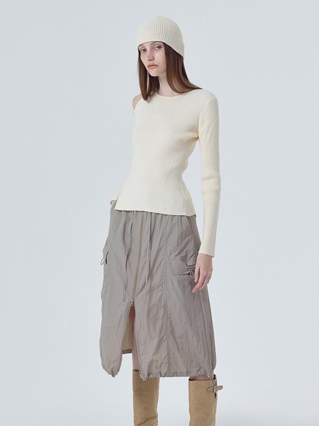 Nylon Zipper Skirt, Ash Khaki