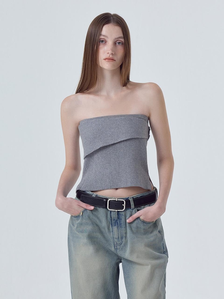 Double Layered Knit Bustier, Grey