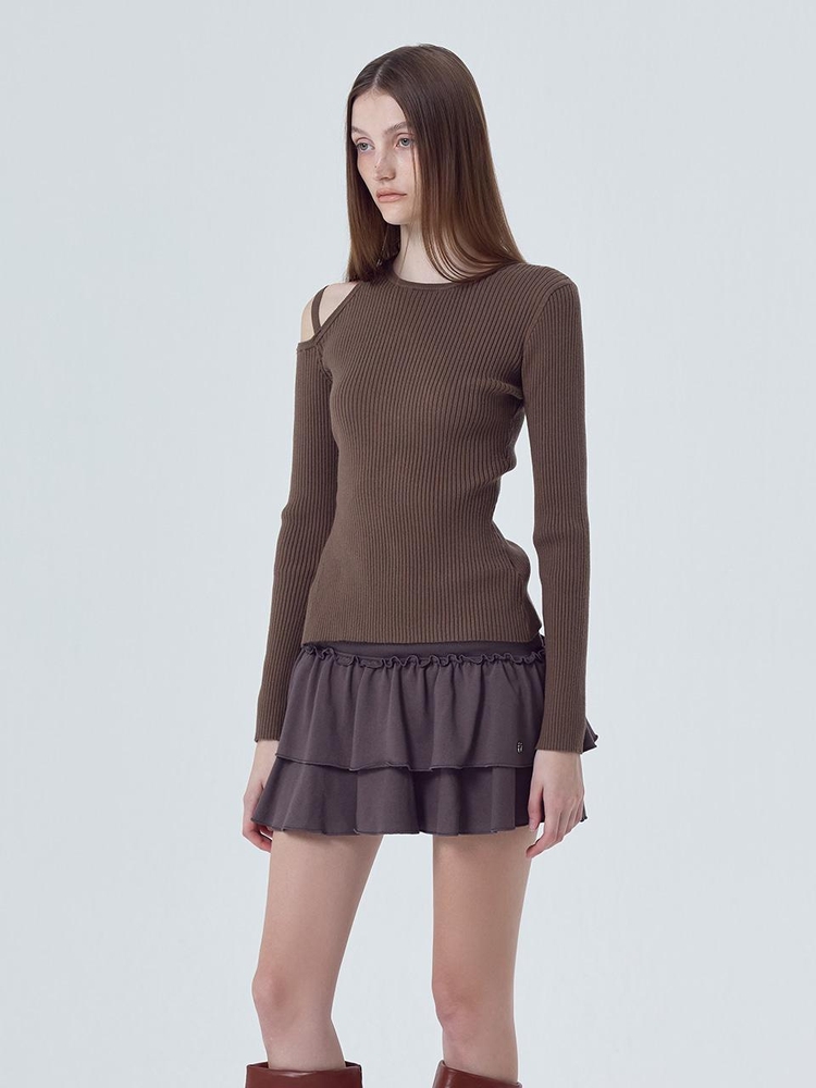 Frill Sweat Mini Skirt, Charcoal Brown