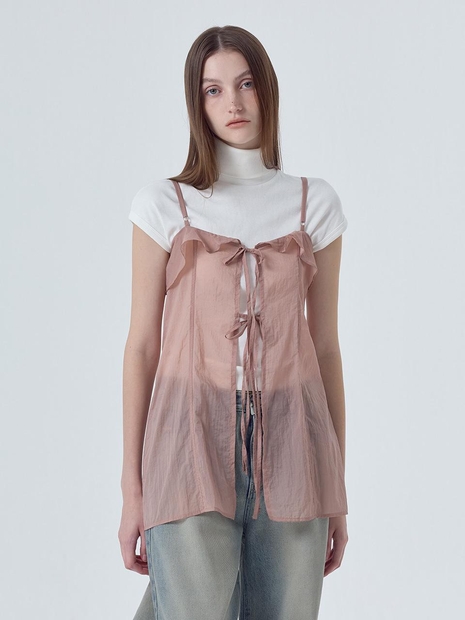 Sheer Frill Slip Mini Dress, Light Pink