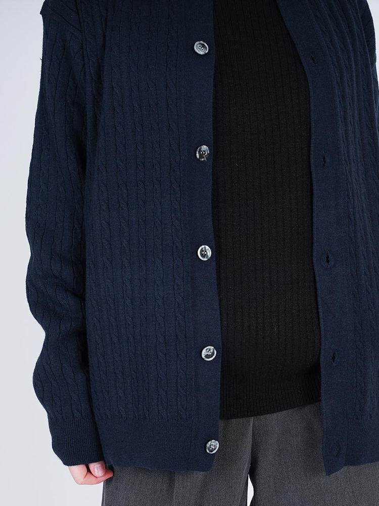 Silket Cable Round-neck Cardigan (Navy)