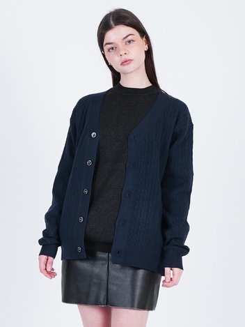 Silket Cable Y-neck Cardigan (Navy)