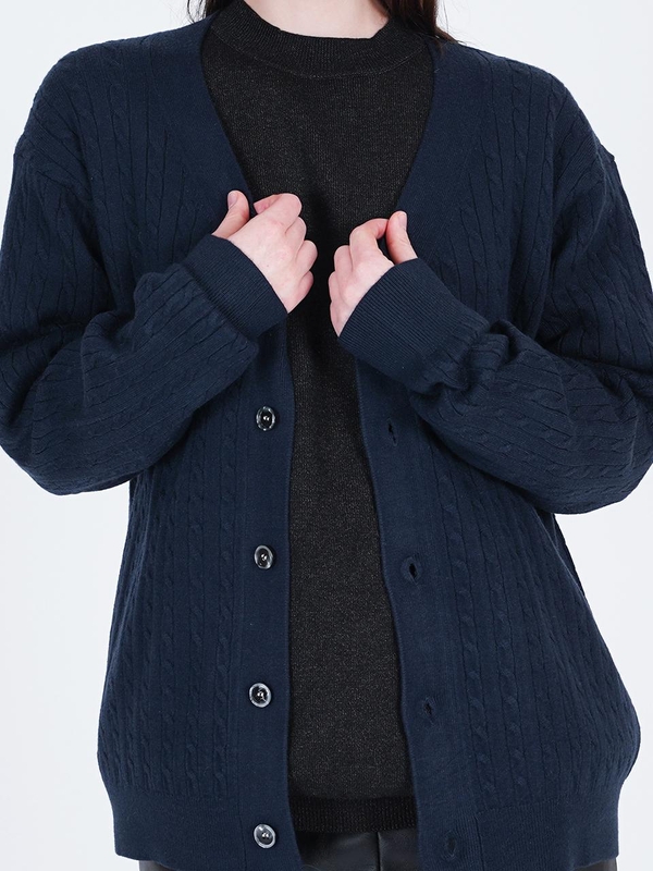 Silket Cable Y-neck Cardigan (Navy)