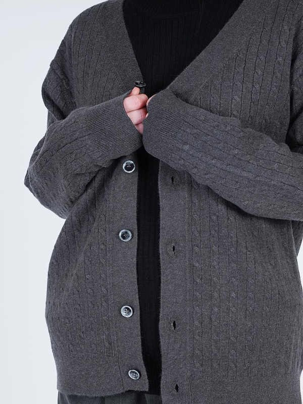 Silket Cable Y-neck Cardigan (Navy)