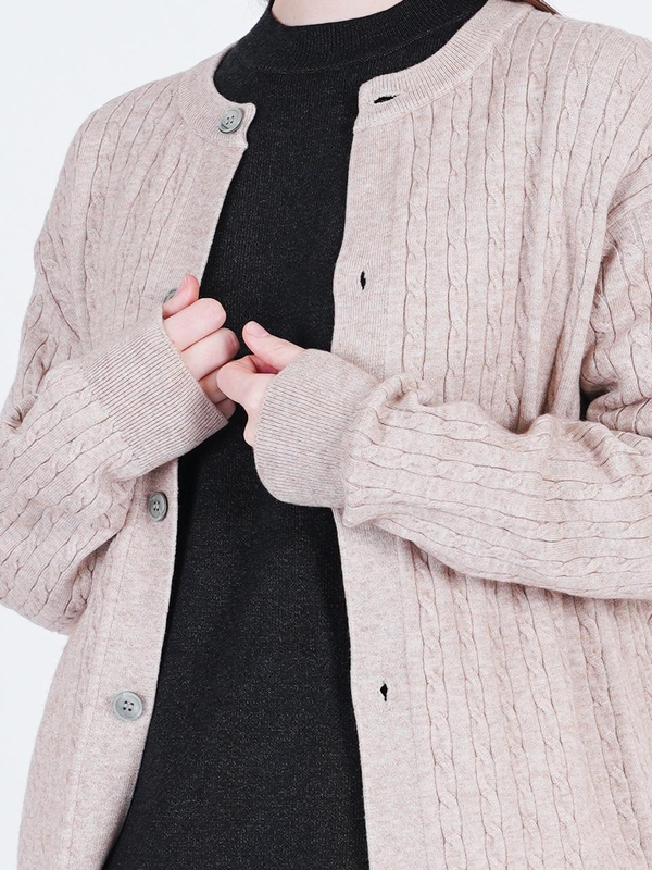 Silket Cable Round-neck Cardigan (Chacoal)