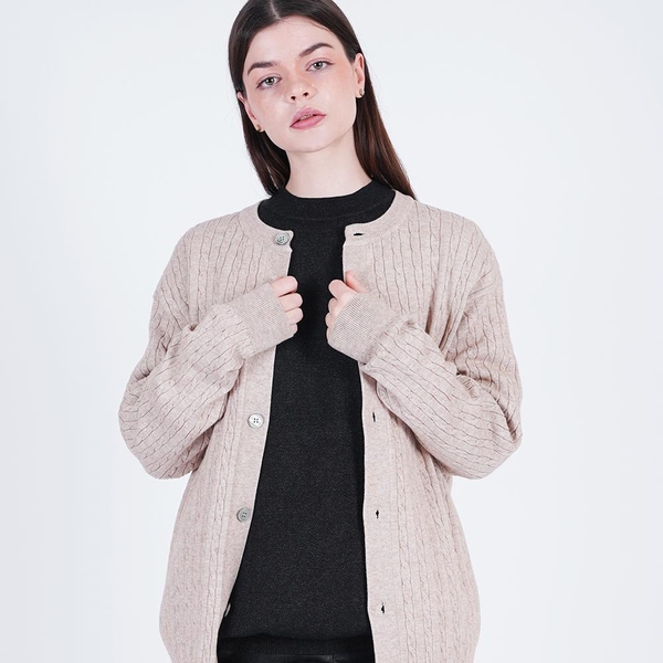 Silket Cable Round-neck Cardigan (Beige)