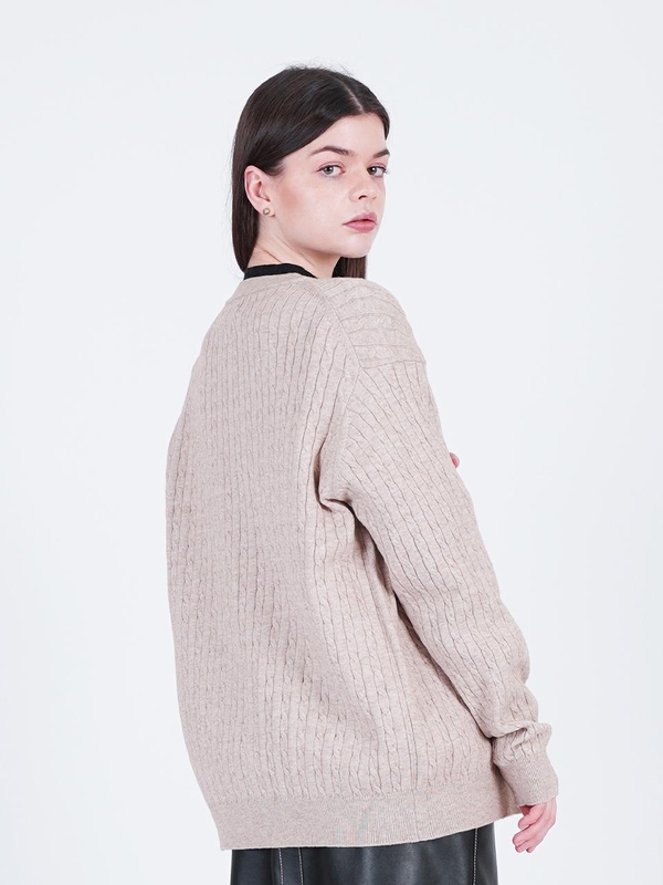 Silket Cable Round-neck Cardigan (Beige)