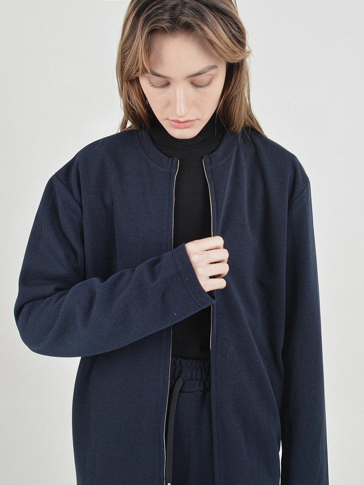 Essential Round Cardigan Zip-Up (Navy)