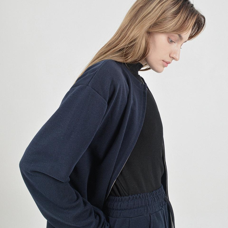 Essential Round Cardigan Zip-Up (Navy)