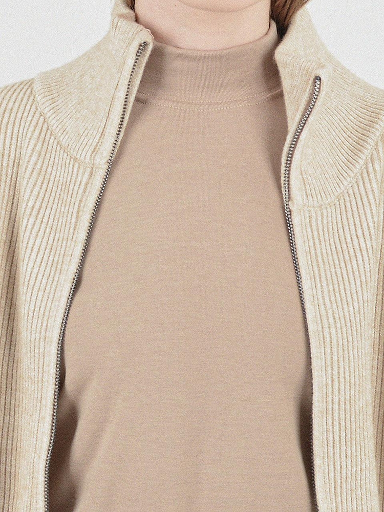 Modal Knit Zip-up Cardigan (Oatmeal)