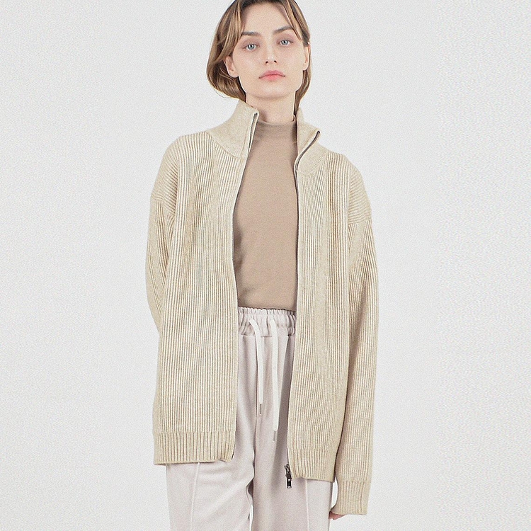 Modal Knit Zip-up Cardigan (Oatmeal)