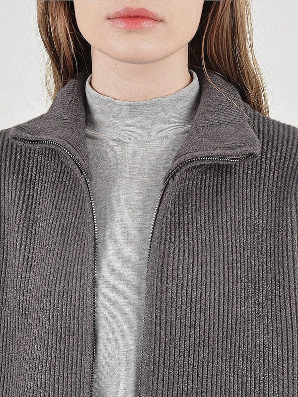 Modal Knit Zip-up Cardigan (Charcoal)