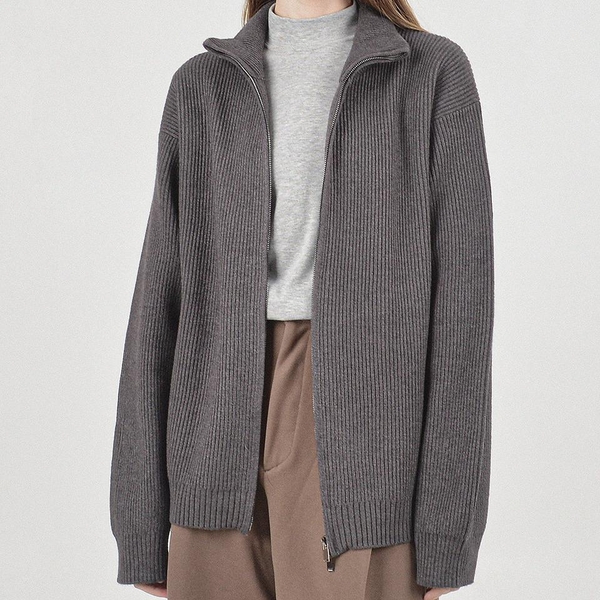 Modal Knit Zip-up Cardigan (Charcoal)