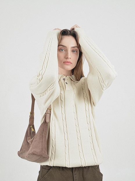 Modal Cable Collar Knit (Cream)