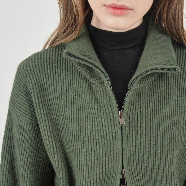 Modal Knit Zip-up Cardigan (Green)