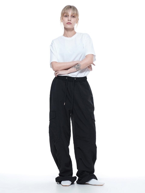 Nylon Parachute Cargo Pants - Black