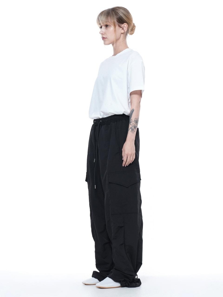 Nylon Parachute Cargo Pants - Black