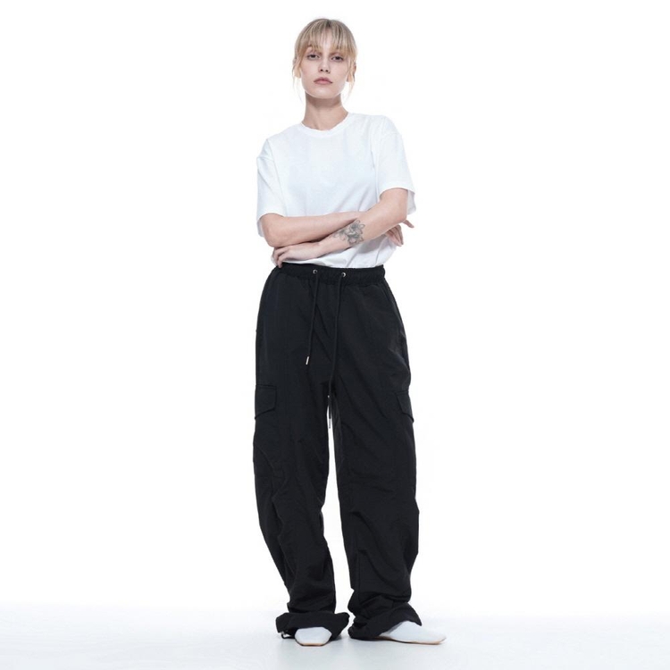 Nylon Parachute Cargo Pants - Black