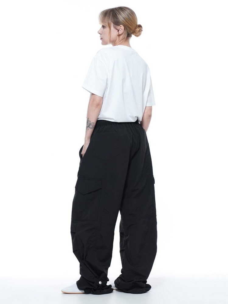 Nylon Parachute Cargo Pants - Black