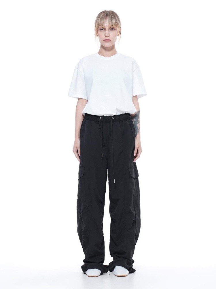 Nylon Parachute Cargo Pants - Black