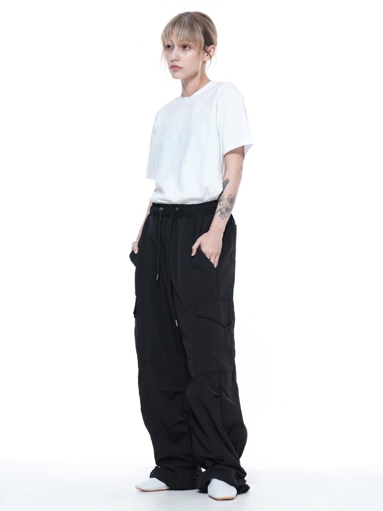 Nylon Parachute Cargo Pants - Black