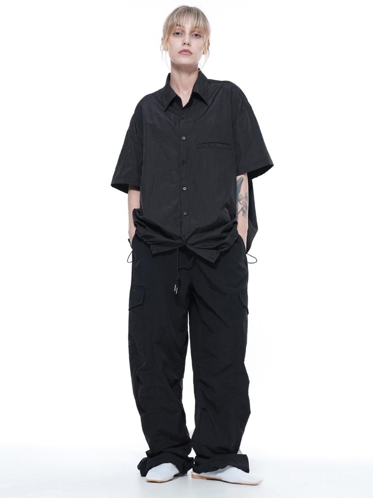 Nylon Parachute Cargo Pants - Black