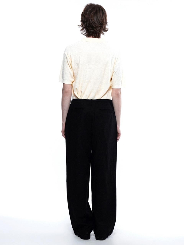 Linen Slit String Wide Pants - Black