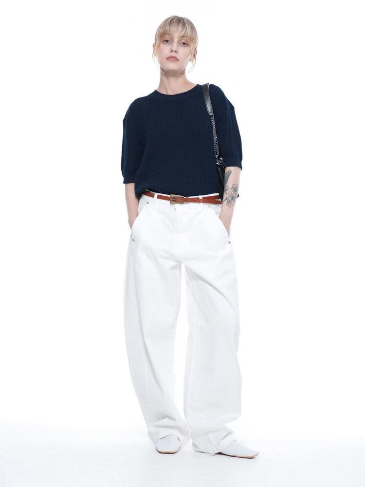 Curved Fit Denim Pants - White