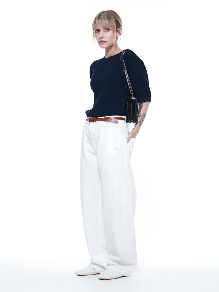 Curved Fit Denim Pants - White