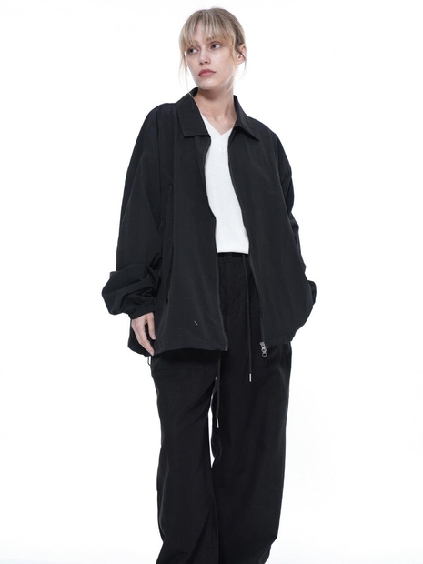 Searsucker Collar Windbreaker Jumper - Black