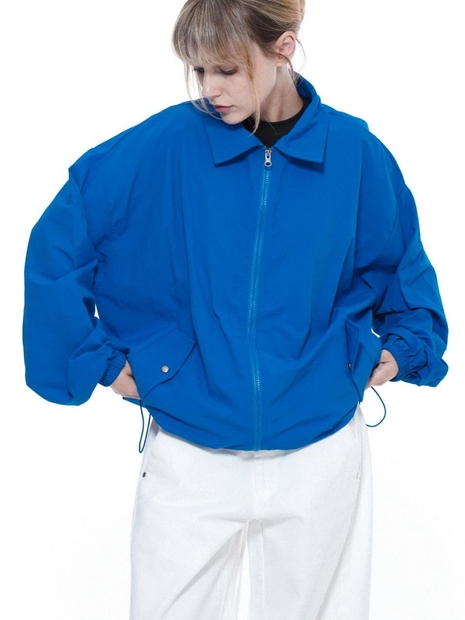 Searsucker Collar Windbreaker Jumper - Blue