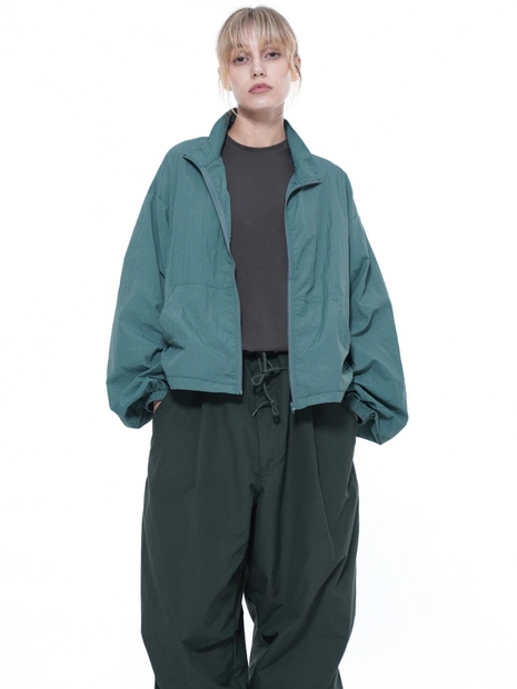 Searsucker Crop Windbreaker Jumper - Green