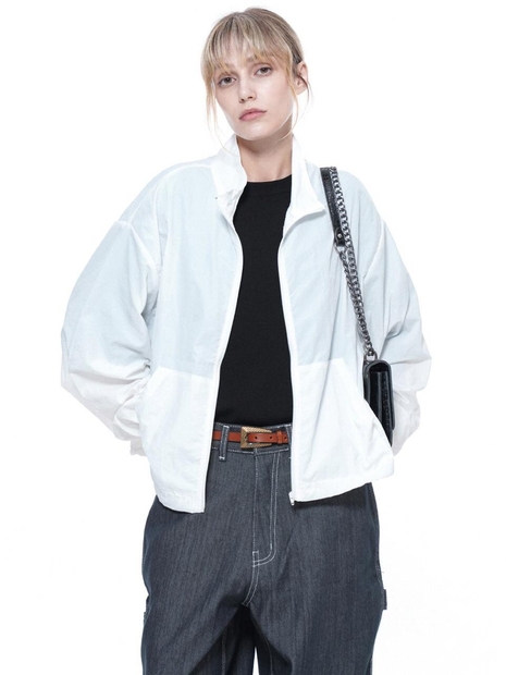 Searsucker Crop Windbreaker Jumper - White