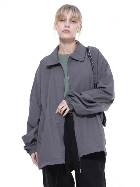 Searsucker Collar Windbreaker Jumper - Charcoal