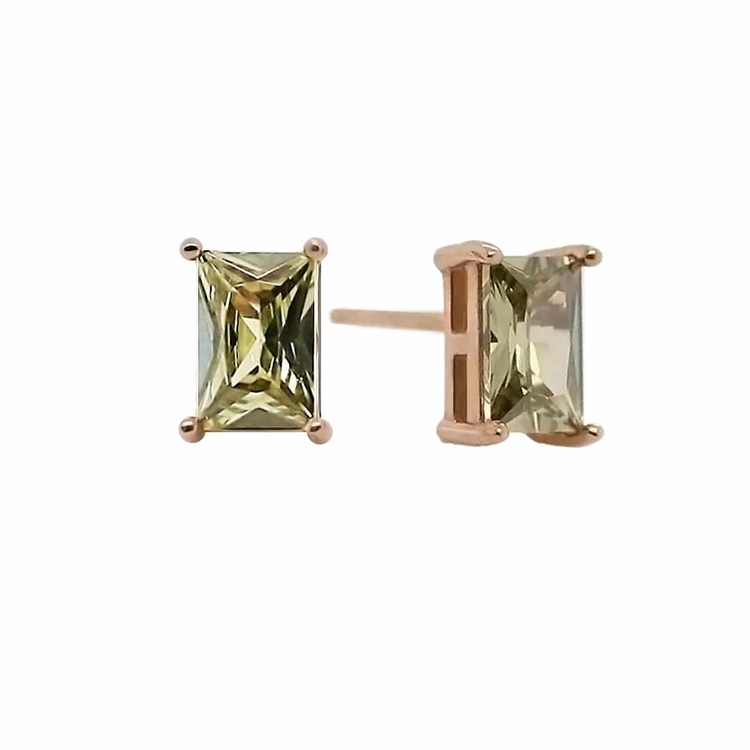 [925 Silver]Square Cubic Stud Earrings_Khaki